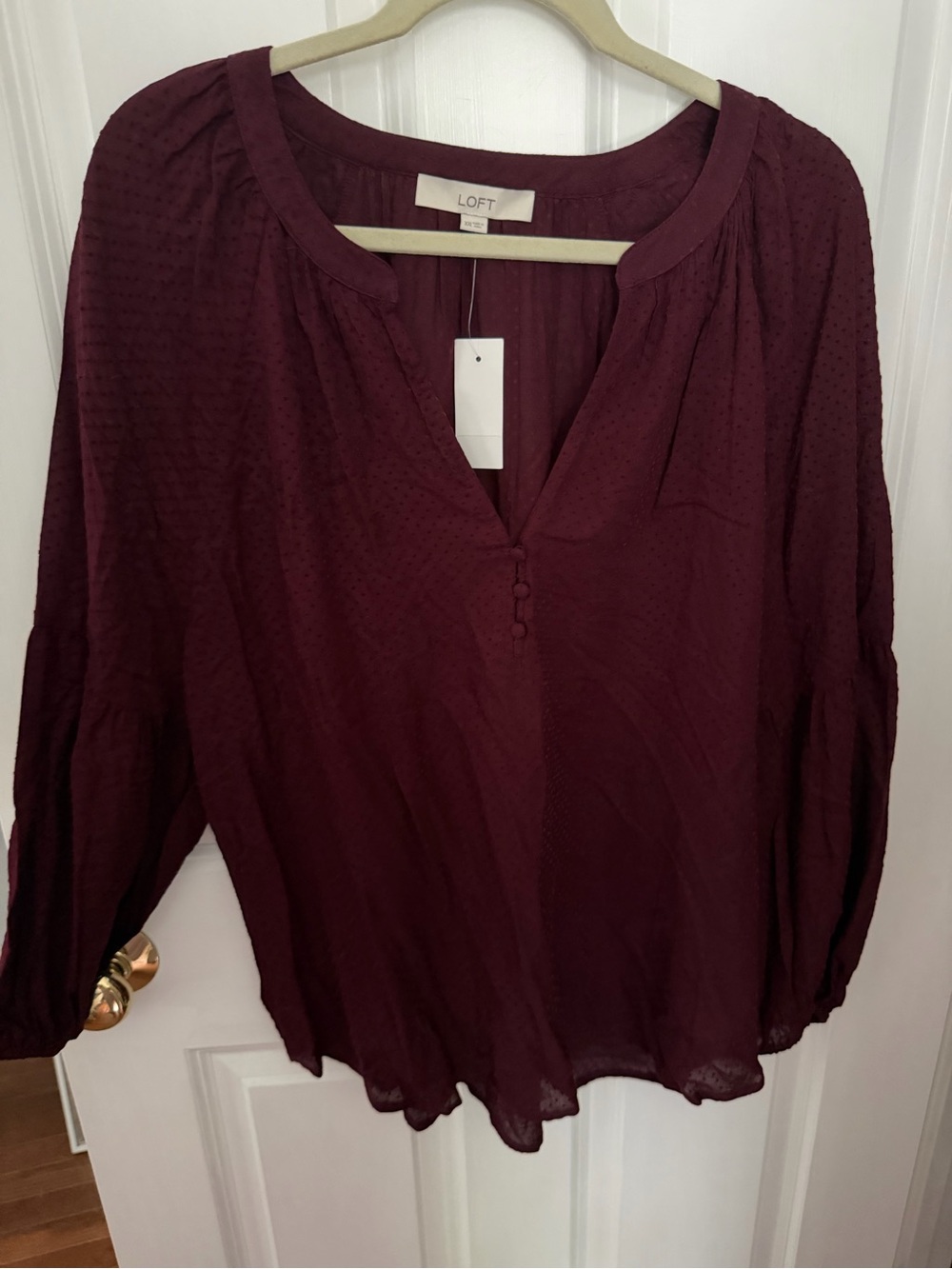 LOFT Deep Burgundy Peasant Blouse